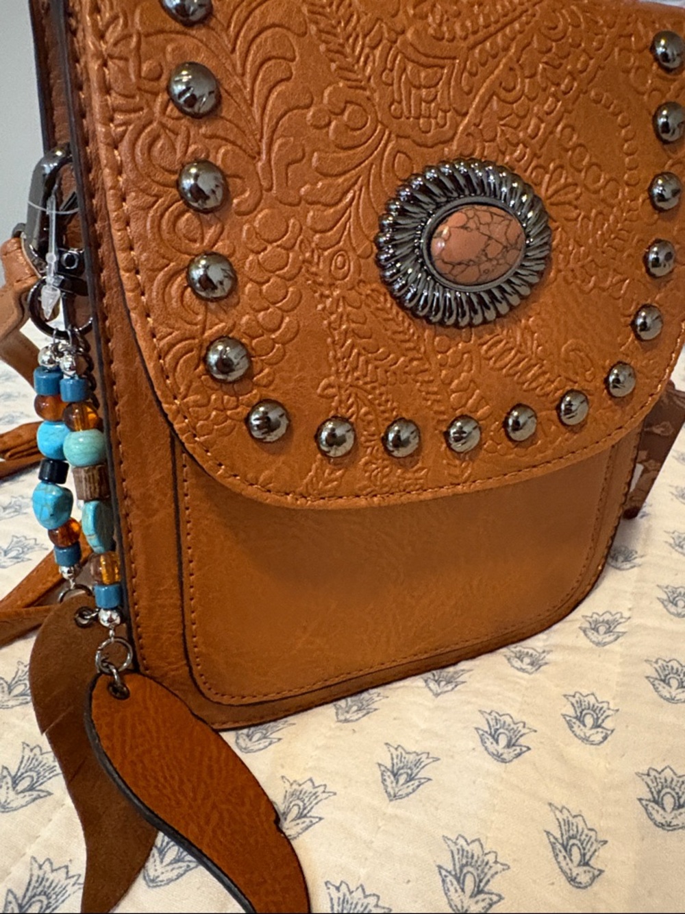Sam and Hadley Textured Western-Style Crossbody Bag in Cognac Brown